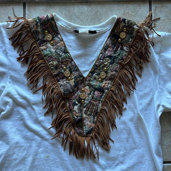 Vintage First Element Western Fringe T Shirt Tapestry Bib - Picture 1 of 5